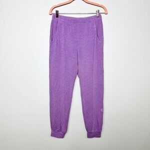 Monrow NWT Terry Cloth Embroidered Pull On Jogger Pants Heathered Purple Small